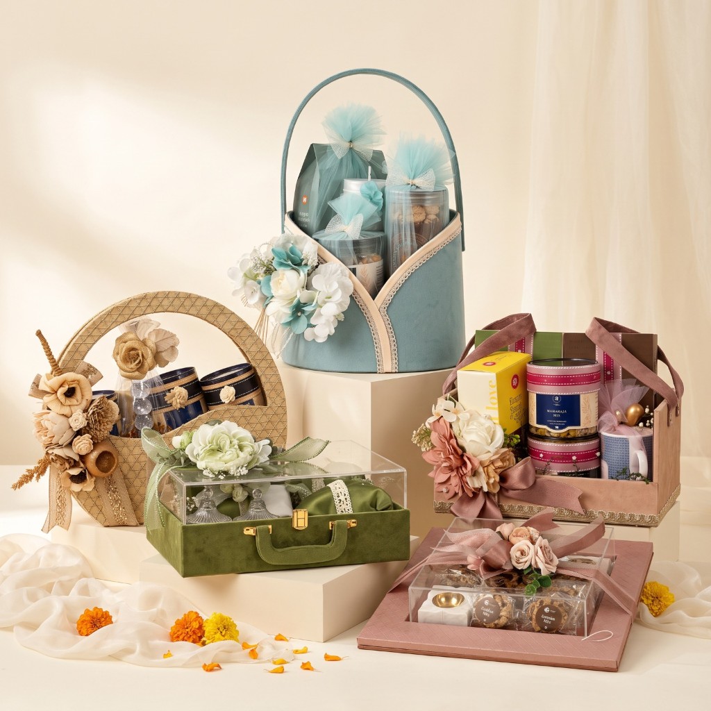 Nazranaa gift hampers arranged together